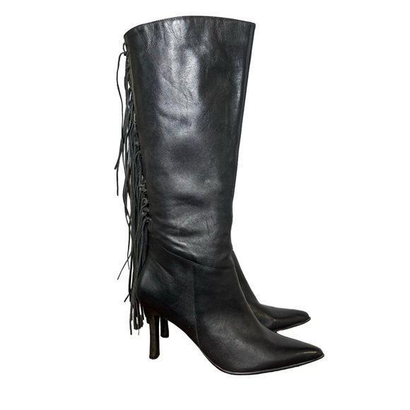 Two Lips Shoes - ❄️❄️ Two Lips, Darlie Tall Black Fringe Leather High Heel Boots with Red Sole